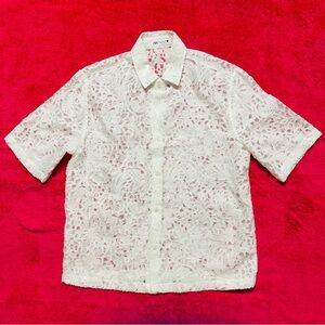 Zara Men's White Lace Button Down Shirt